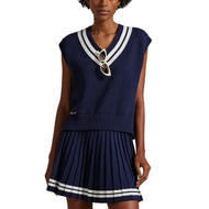 RLX Ralph Lauren Women's Cotton V Neck Sleeveless Sweater Vest - Refined Navy/Ceramic White