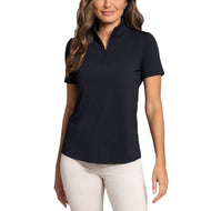 IBKUL 女式纯色短袖拉链小高领衬衫 - 黑色