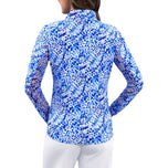 IBKUL Women's Yesenia Long Sleeve Zip Mock Neck Shirt - Blue/White