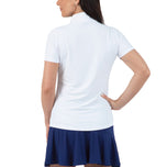 IBKUL 女式纯色短袖拉链小高领衬衫 - 白色