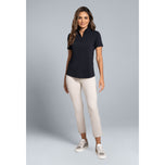 IBKUL 女式纯色短袖拉链小高领衬衫 - 黑色