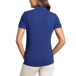 IBKUL 女式纯色短袖拉链小高领衬衫 - 海军蓝