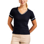 Nivo Women's Nyla V-Neck Knitted Golf Polo Shirt - Navy