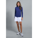 IBKUL 女式纯色长袖拉链小高领衬衫 - 海军蓝