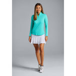 IBKUL Women's Solid Long Sleeve Zip Mock Neck Shirt - Jade