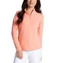 IBKUL Women&#39;s Solid Long Sleeve Zip Mock Neck Shirt - Peach