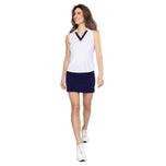 Golftini Women's Say Yes Sleeveless Golf Polo Shirt - White/Navy