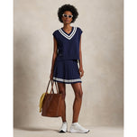 RLX RALPH LAUREN WOMER'S COTTOR V NECK无袖毛衣背心 - 精制海军/陶瓷白色