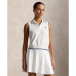 RLX Ralph Lauren 女式无袖 Tour Pique 高尔夫 Polo 衫 - 陶瓷白/蓝雾