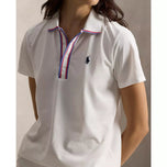 RLX Ralph Lauren 女式 Tour Pique 高尔夫 Polo 衫 - 陶瓷白/雾蓝/亮粉色