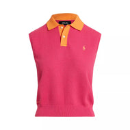 RLX Ralph Lauren 女式无袖针织高尔夫 Polo 衫 - 亮粉色/基韦斯特橙色